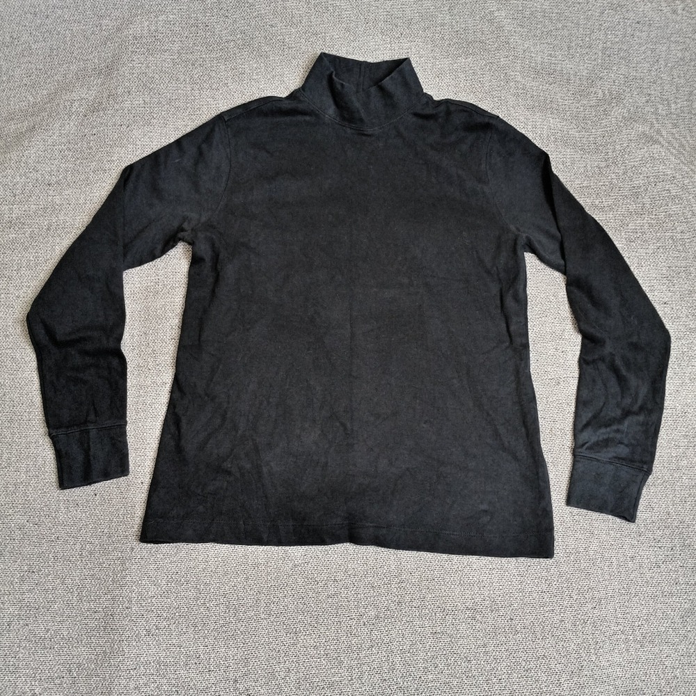 Lands End Mock Neck Top Womens XS Black Excellent Long Sleeve Cotton Layering